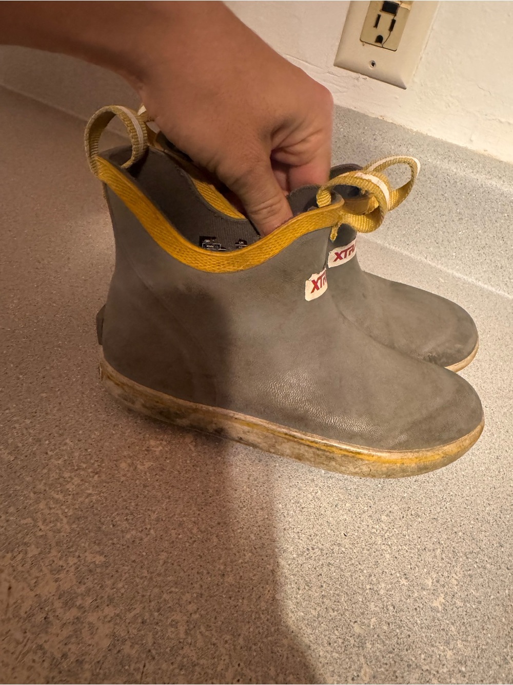 Xtratuf toddler size 13  Grey and Yellow Waterproof Pull-On Boots
